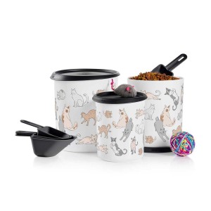 Tupperware Tupperpets One Touch Canister & Scoop Set/Cozy Cats Black / White | 86109LFCZ