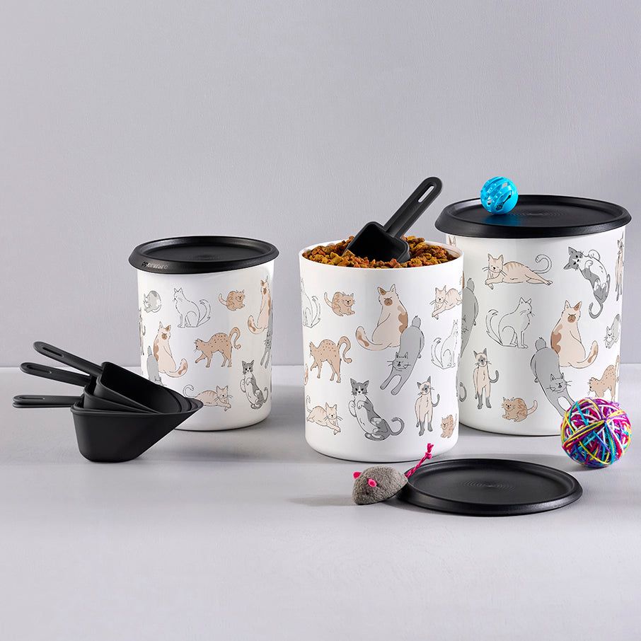 Tupperware Tupperpets One Touch Canister & Scoop Set/Cozy Cats Black / White | 86109LFCZ