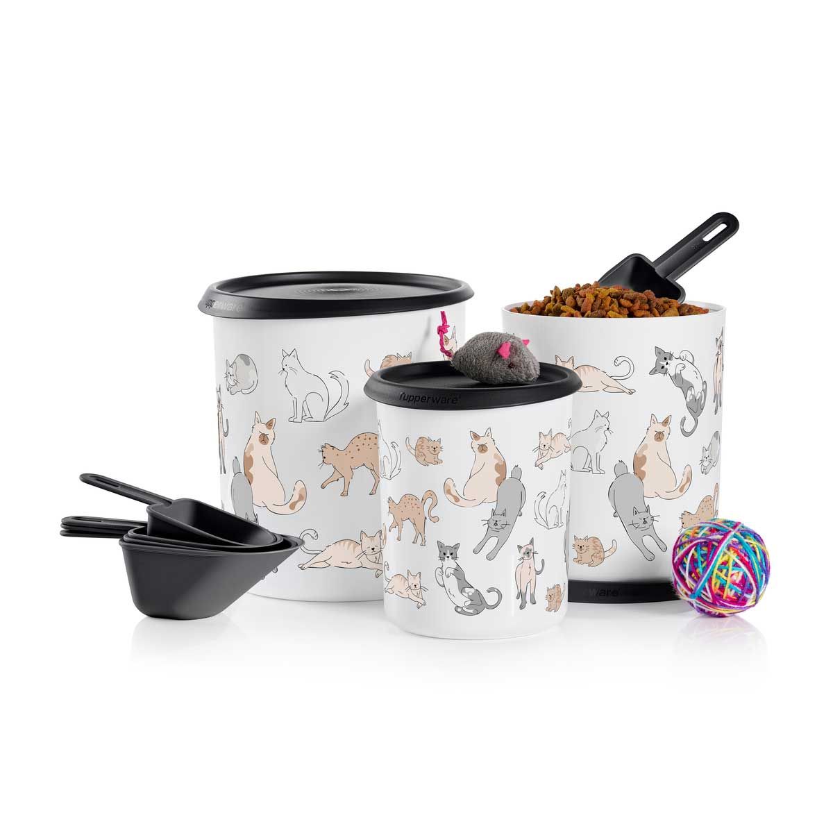 Tupperware Tupperpets One Touch Canister & Scoop Set/Cozy Cats Black / White | 86109LFCZ