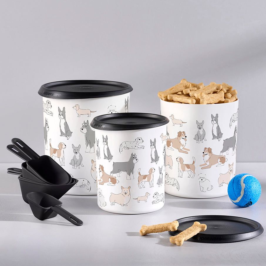 Tupperware Tupperpets One Touch Canister & Scoop Set/Pawsome Pups Black / White | 98341WLCQ